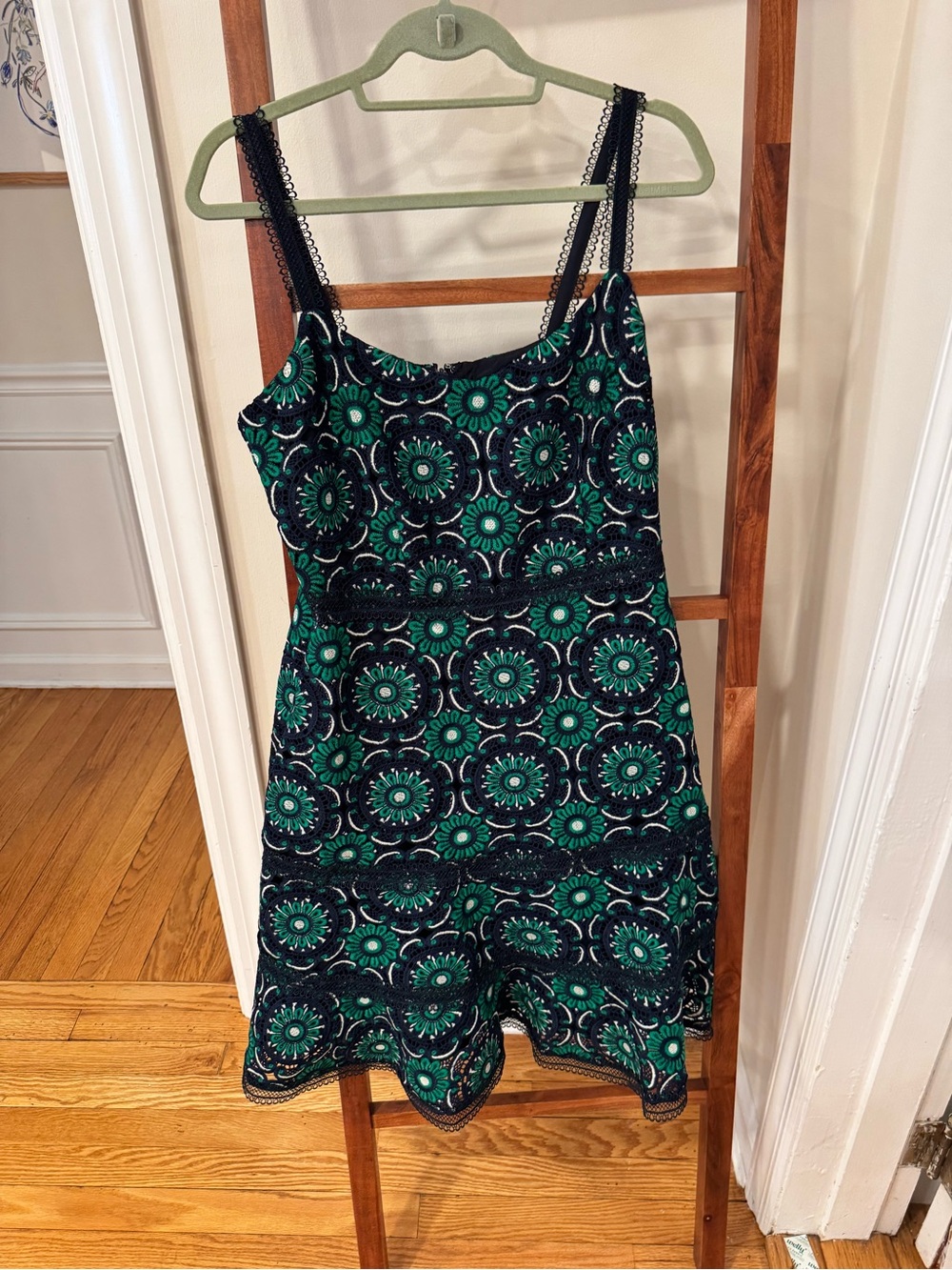 J. Crew Black Dress with Teal Floral Medallion Print
